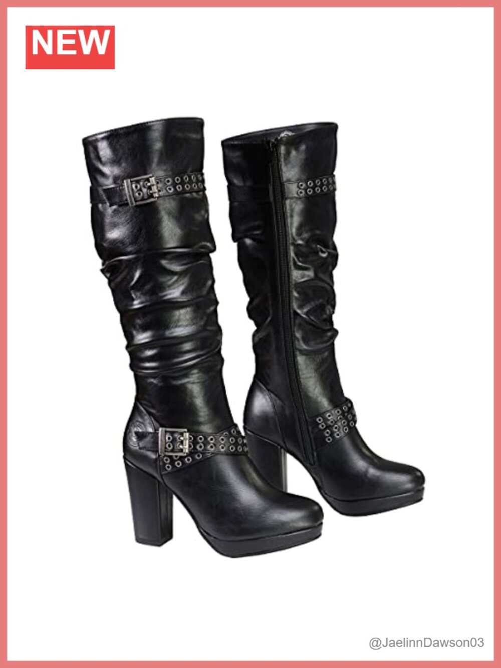 Faux Leather Platform Knee-High Boots Slouch Shaft Buckle Zip Women's